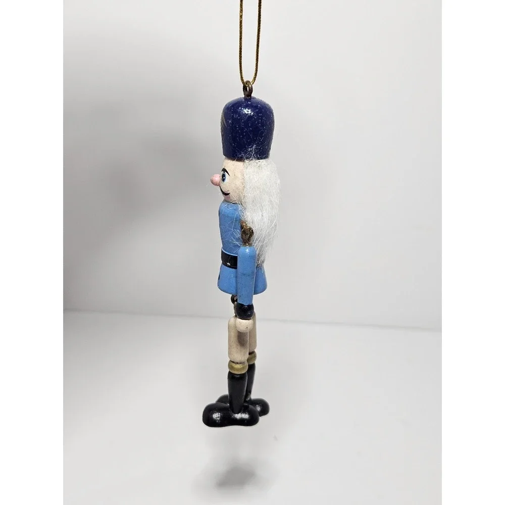 Vintage Wooden Toy Soldier Nutcracker Christmas Ornament Dangle Legs Light Blue